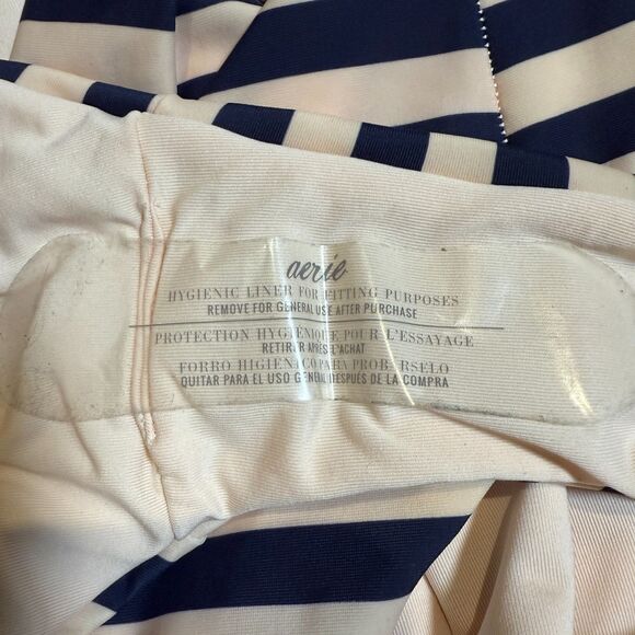 Aerie‎ Super Scoop One Piece NWOT Navy Pink Stripe High Cut Swimwear XL - Picture 5 of 5